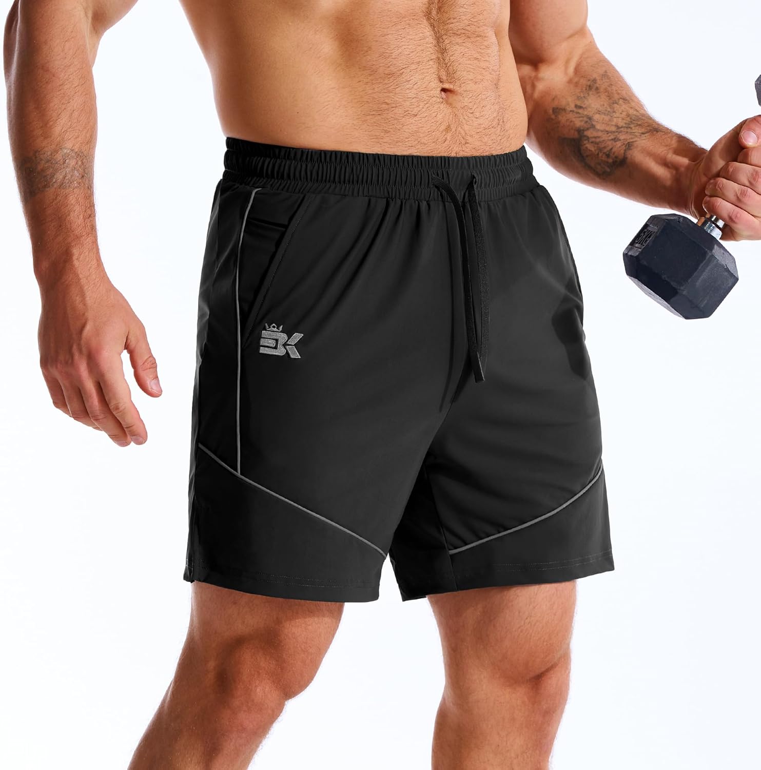 Detalle de BROKIG Mens AdiArmor Gym Shorts — Lightweight, protective, with zip pockets for training