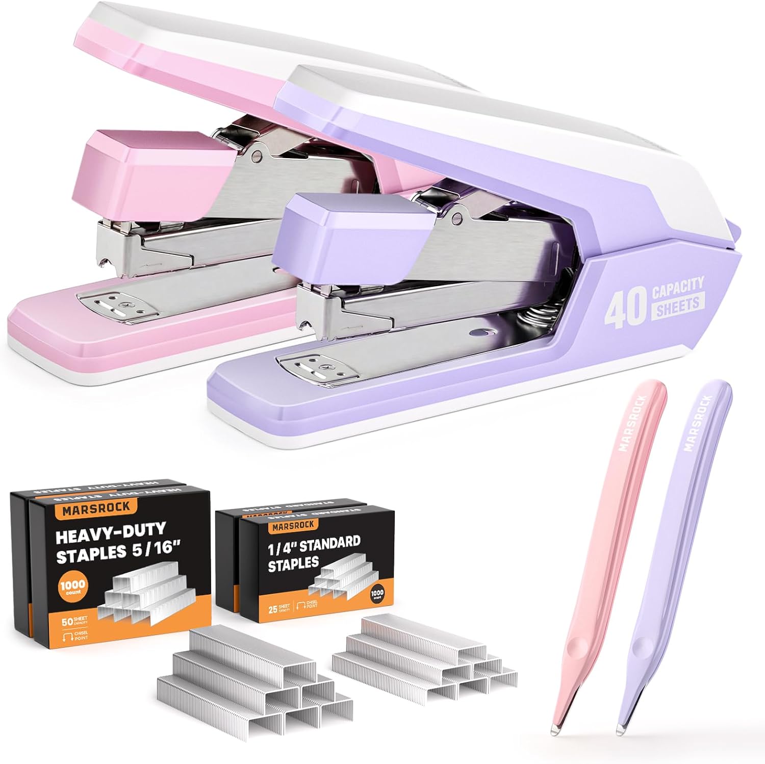 Detalle de Marsrock Desk Stapler, 40–50-Sheet Capacity, 4,000 Staples, 2-Pack