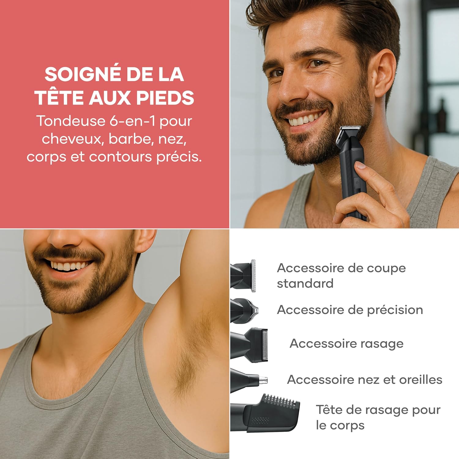 Detalle 2 de SEVERIN HS 0710 – Tondeuse sans fil 6 en 1 cheveux, barbe et finitions, autonomie jusqu’à 90 minutes
