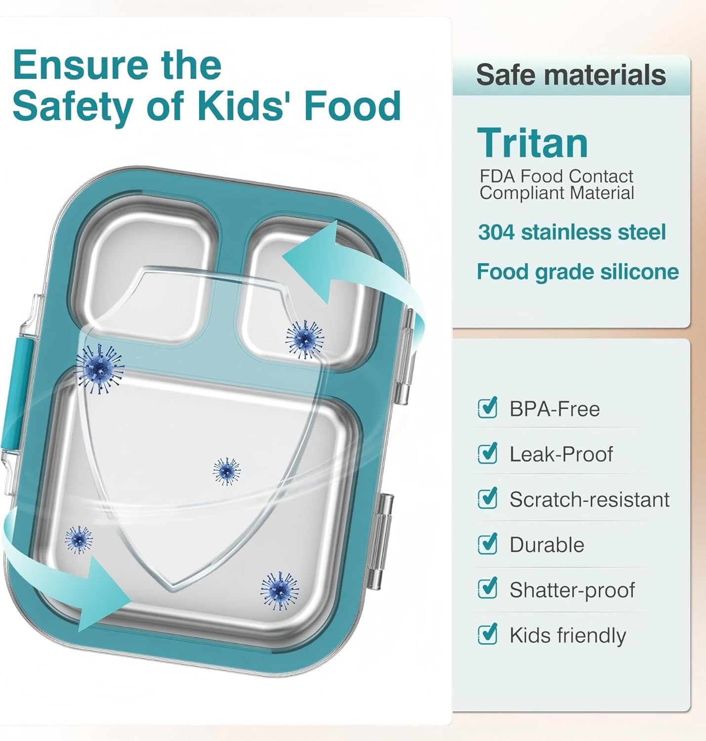 Thumbnail 3 de HOMEKOL Stainless Steel Bento Lunch Box, Blue – 3-Compartment, Leak-Proof (Not Insulated) 800ml
