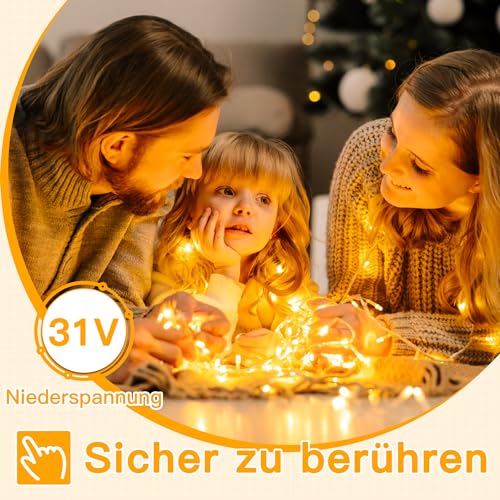 Detalle 2 de Ollny Guirlande Lumineuse 10 m, 100 LED Blanc Chaud – IP44, idéal extérieur et intérieur