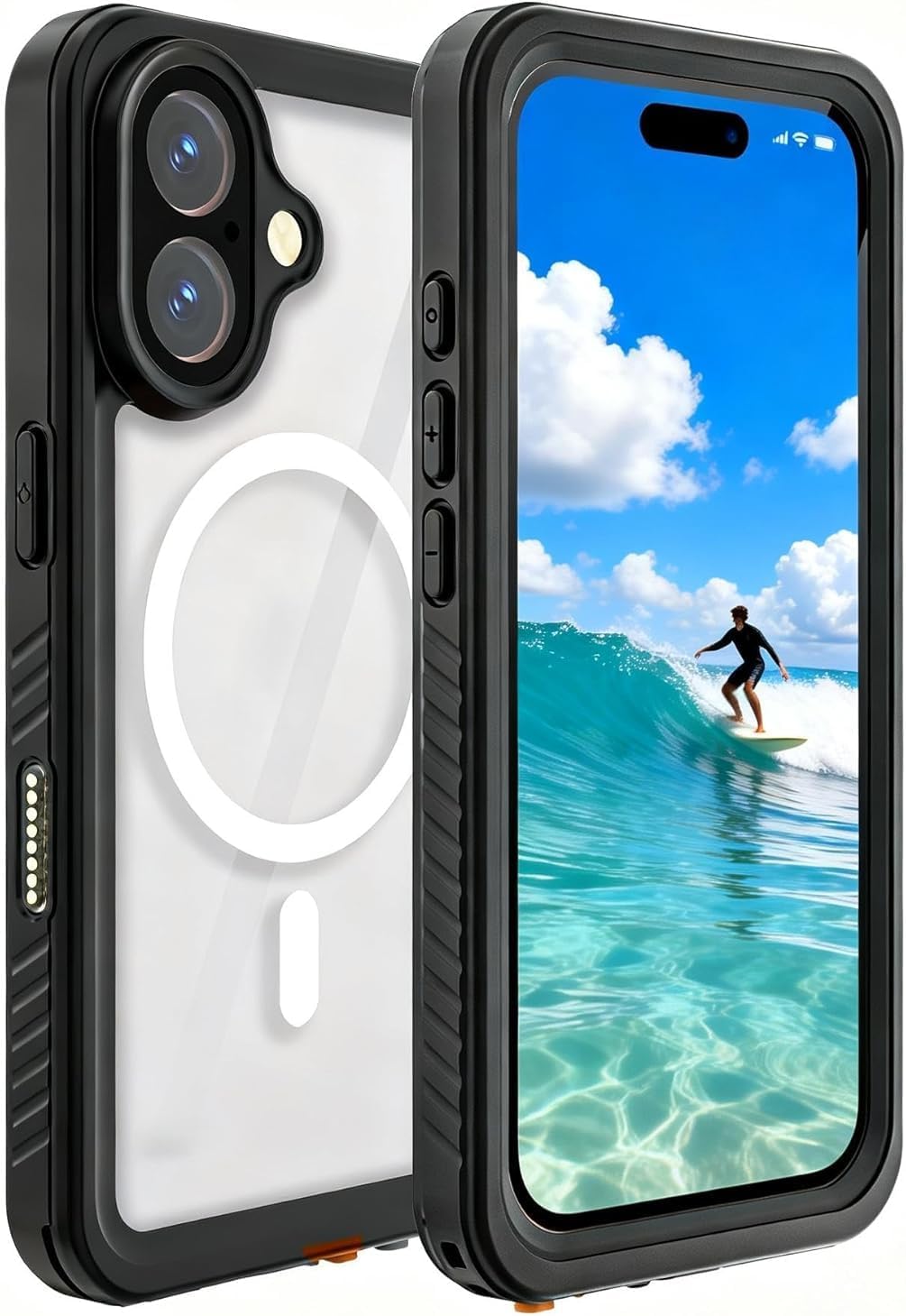 Detalle de FYHCMC iPhone 16 waterproof case with MagSafe support (black, sealed 360° cover)
