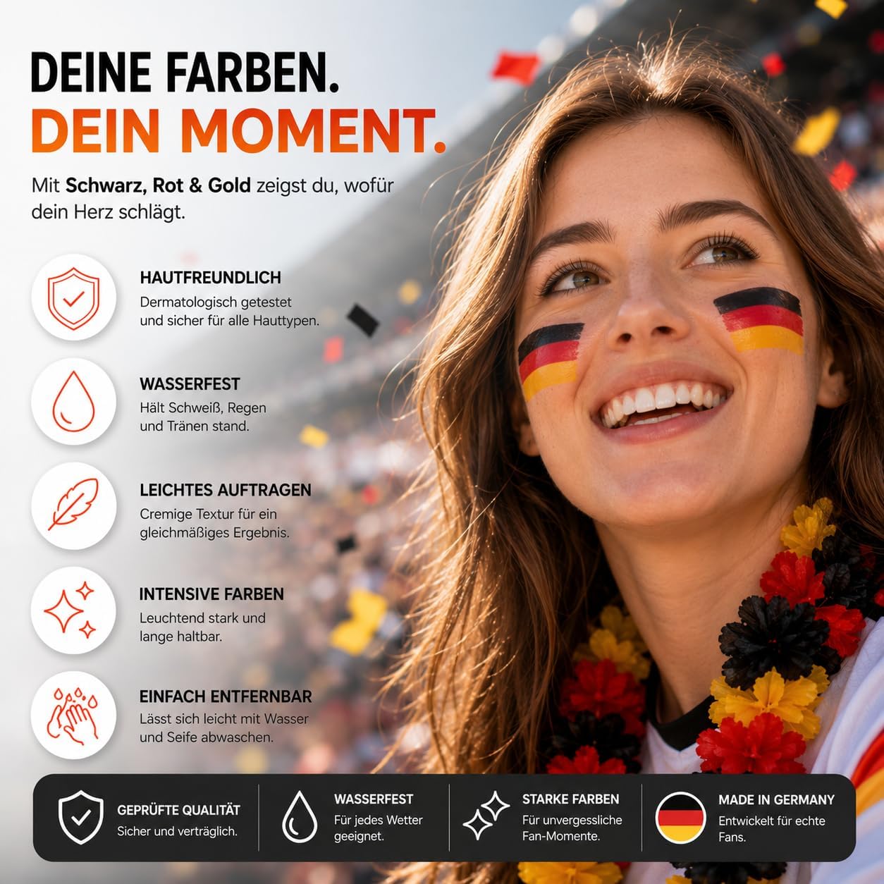 Detalle de TK Gruppe Timo Klingler Schminkstift – Deutschlandfarben Rot, Schwarz, Gelb für WM 2026