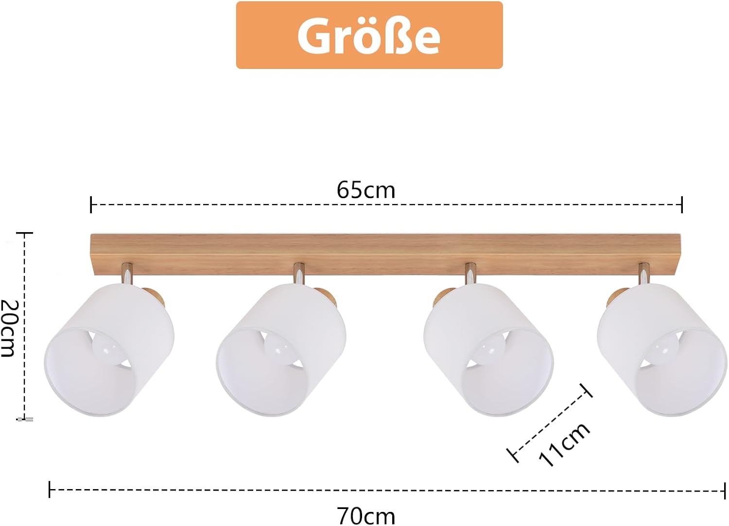 Thumbnail 6 de Glitzerlife Deckenstrahler 4-flammig mit Holzsockel, Stoffschirm und schwenkbaren Köpfen (E14, max. 25 W)