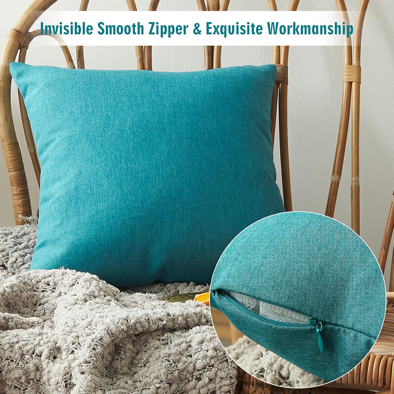 Detalle de Outdoor Waterproof Cushion Cover, Pack of 4 (18x18in) – Linen Square Pillow Covers for Garden, Patio and Indoor Use