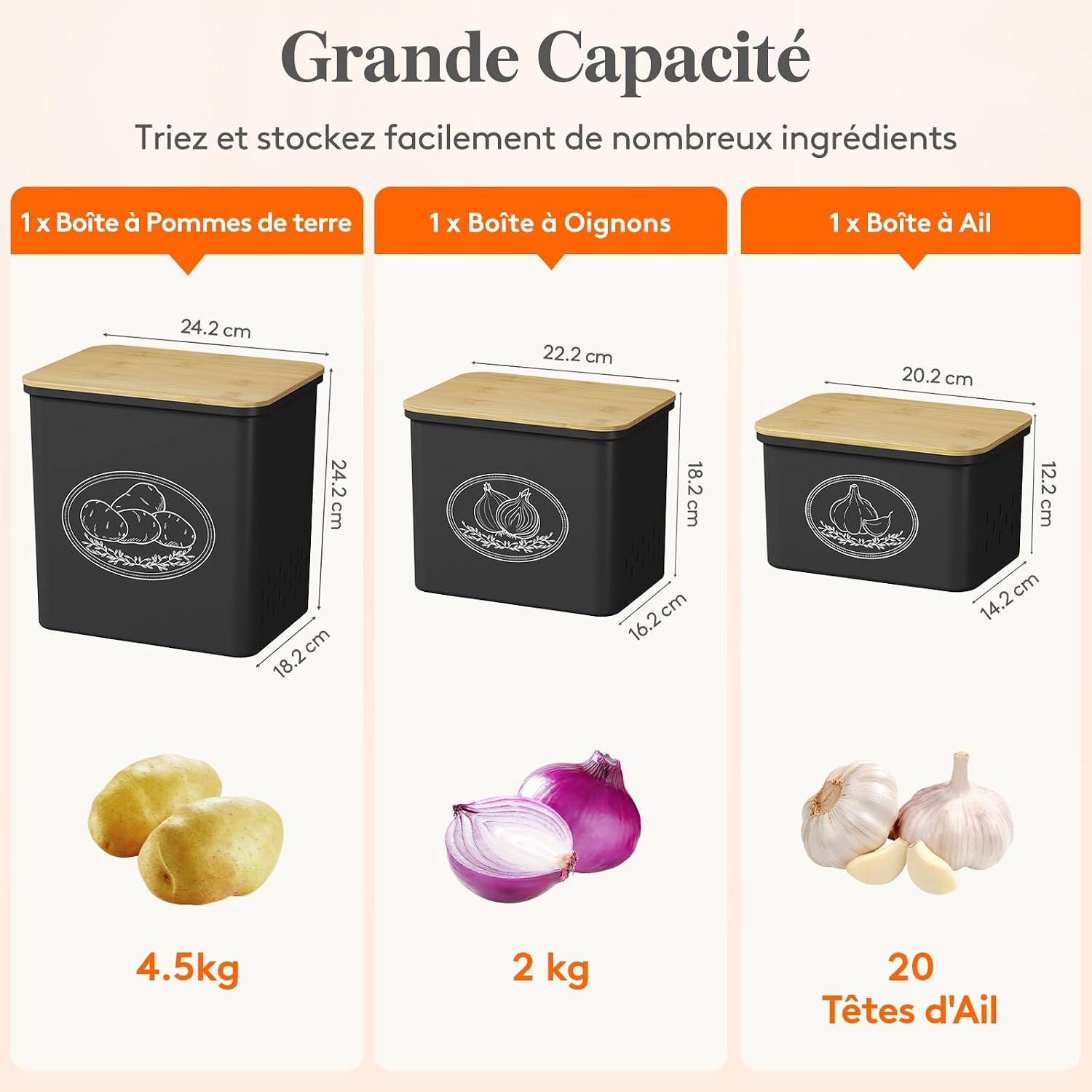 Detalle 2 de Lifewit 24589 voorraadbewaardozen voor aardappelen, uien en knoflook