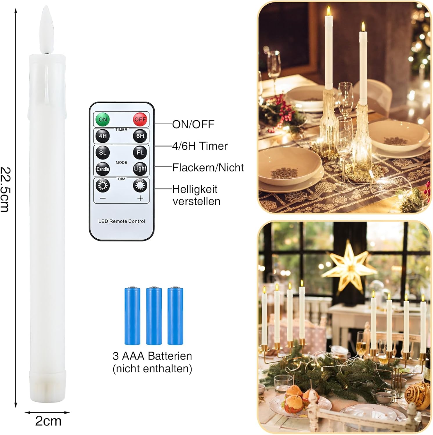 Thumbnail 3 de Cimetech Candele LED a Bastoncino con Telecomando (6 pezzi) – 22,5 cm di altezza, fiamma tremolante e timer