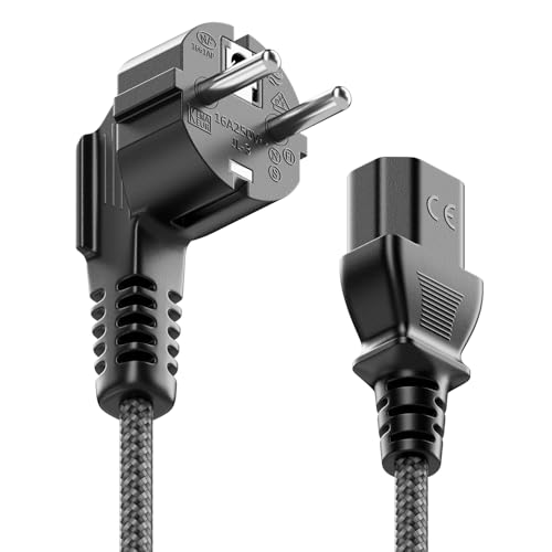 Detalle de deleyCON Câble d’alimentation 10 m Type F vers C13, nylon tressé, prise coudée