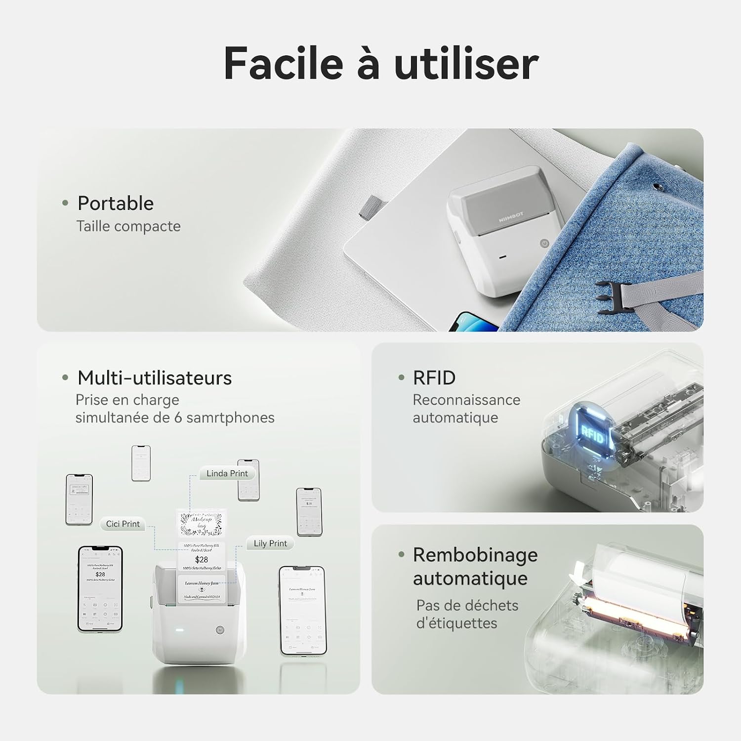 Thumbnail 2 de NIIMBOT B31 étiqueteuse — Imprimante thermique portable 20–77 mm pour codes-barres, adresses et logos