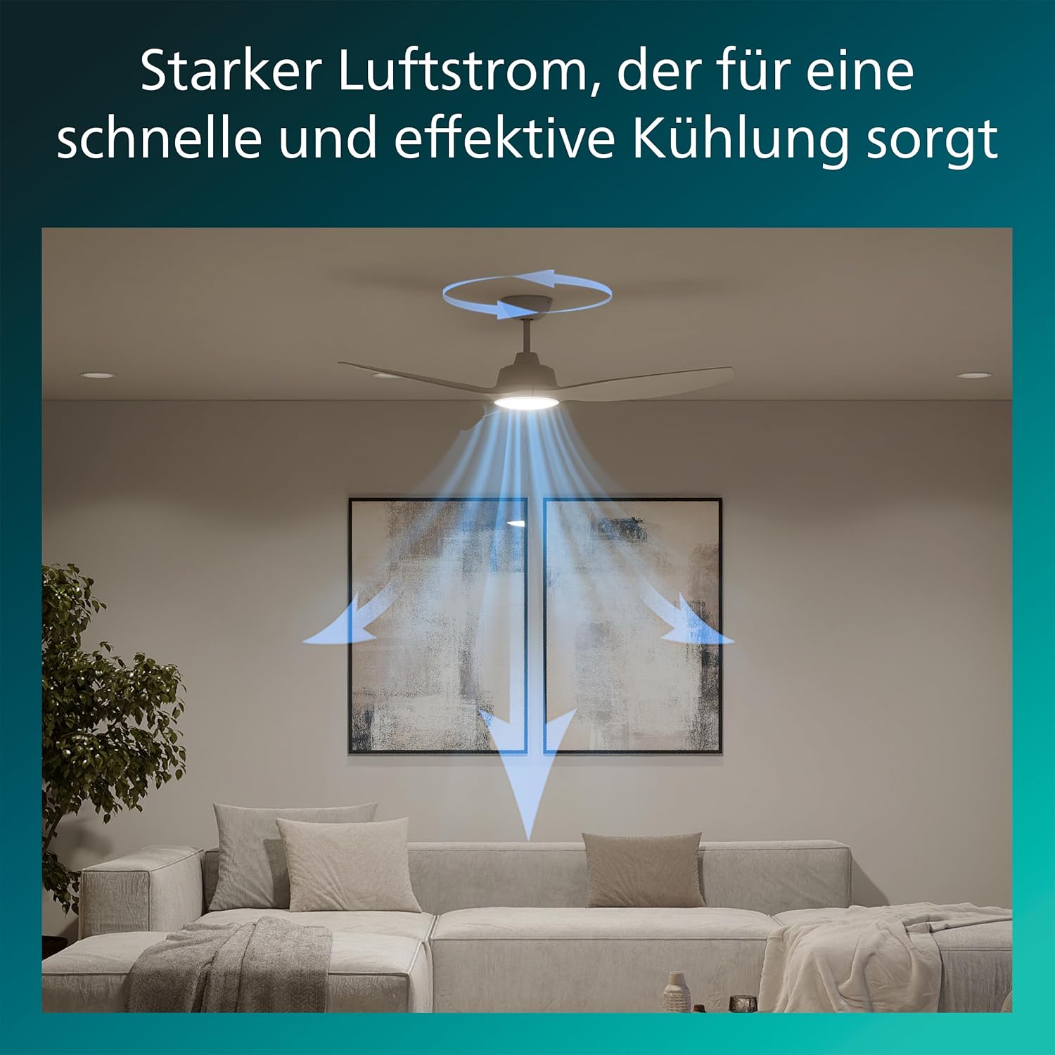 Thumbnail 2 de Philips Deckenventilator mit Fix-Flügeln und LED-Beleuchtung – 132 cm, 3 Flügel, 2650 Lumen, dimmbares Weißlicht 3000–6500 K