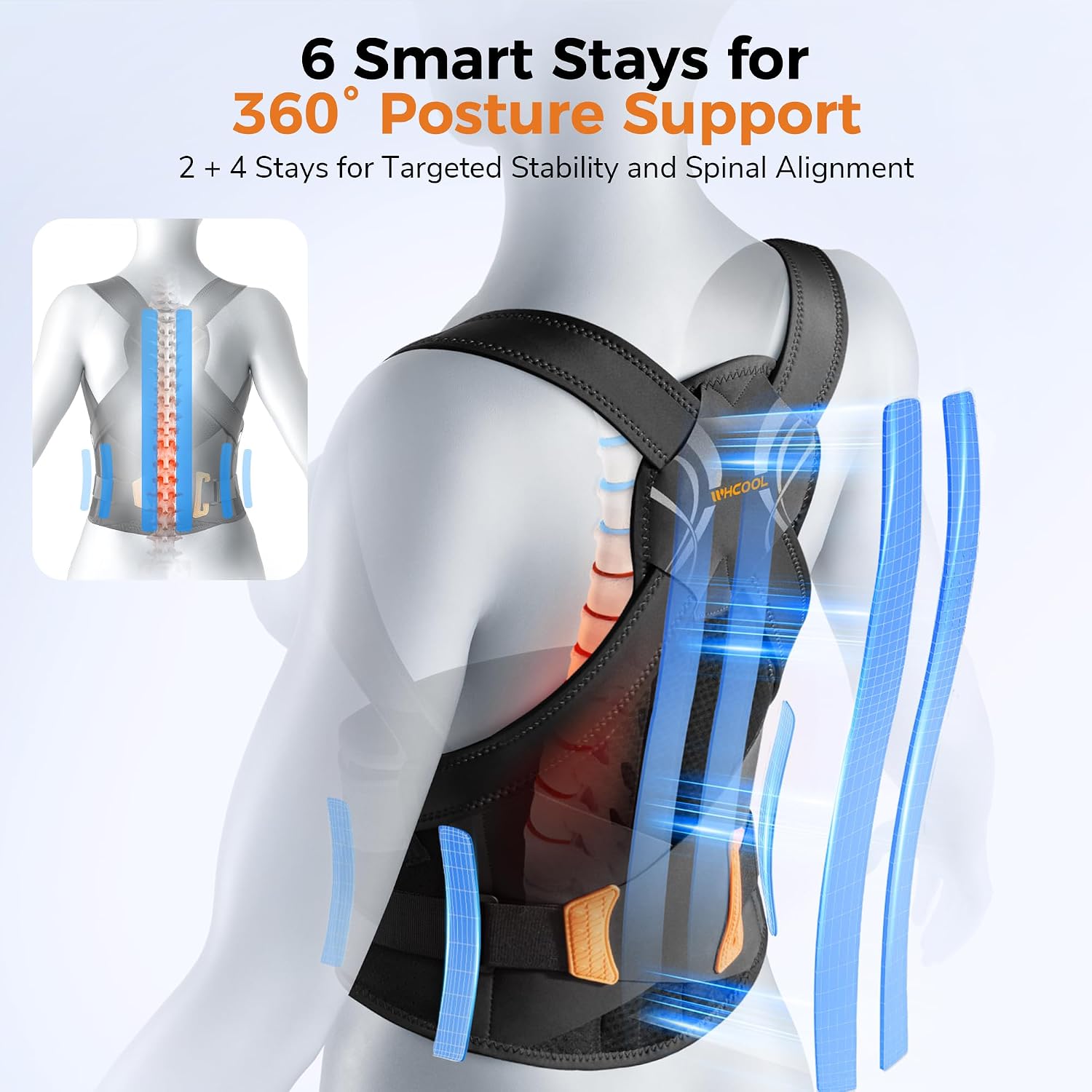 Thumbnail 3 de WHCOOL Slim-Fit Posture Corrector, 6-Stay Dual-Wrap Back Support Brace