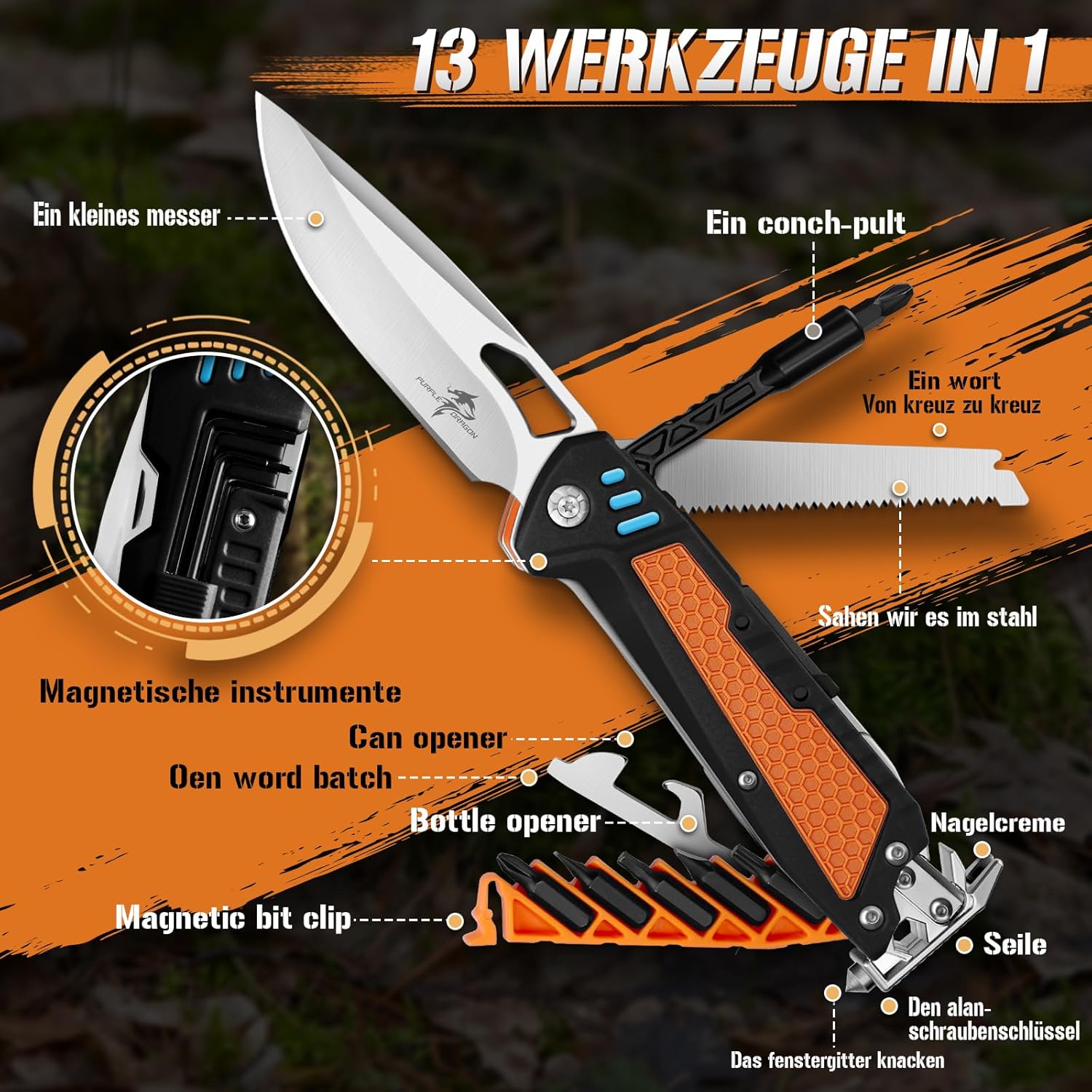 Thumbnail 1 de Purple Dragon 13‑in‑1 Multitool Klappmesser 13 Funktionen