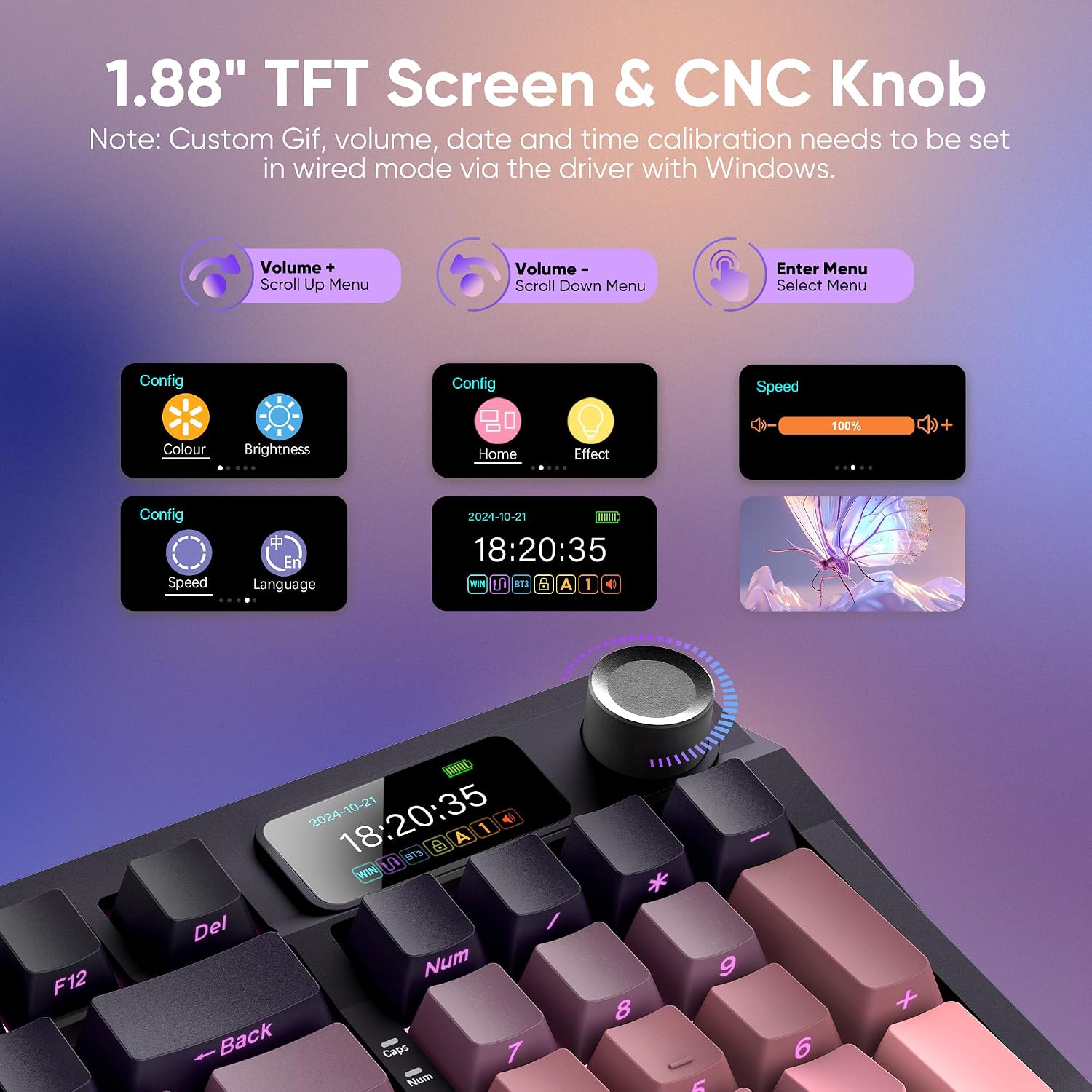Detalle de RedThunder K95 Wireless Mechanical Keyboard with TFT Screen, Gasket Build, and Hot-Swap Pink Switches
