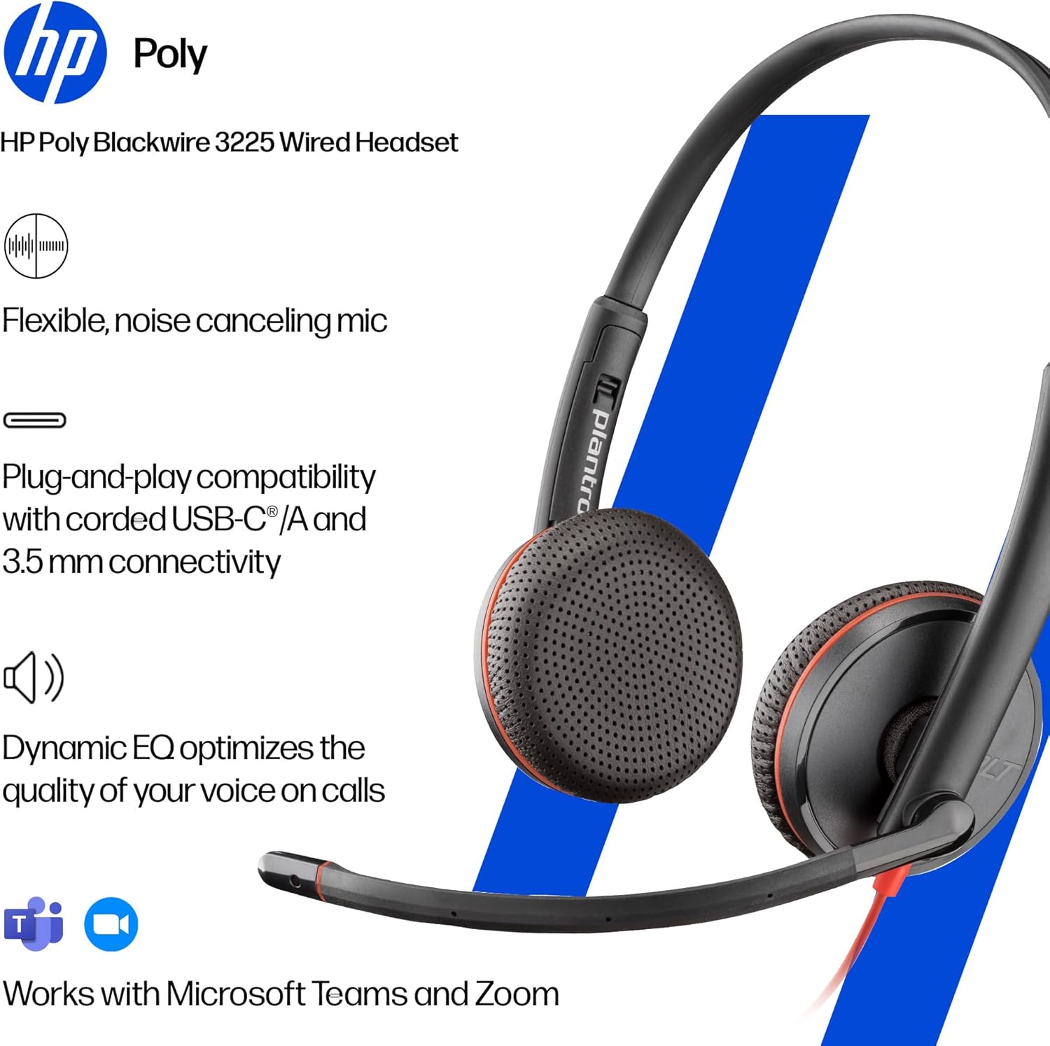 Thumbnail 1 de HP Poly Blackwire 3225 Wired Headset for PC & calls