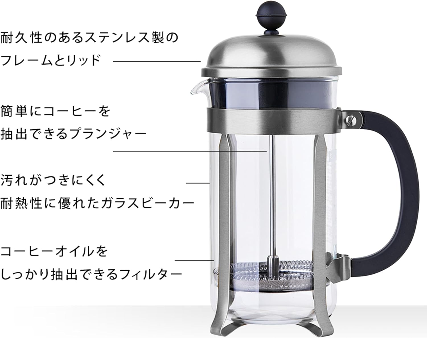 Thumbnail 6 de BODUM CHAMBORD 1928-16 フレンチプレスコーヒーメーカー 1000ml・耐熱ガラス・ステンレスフィルター