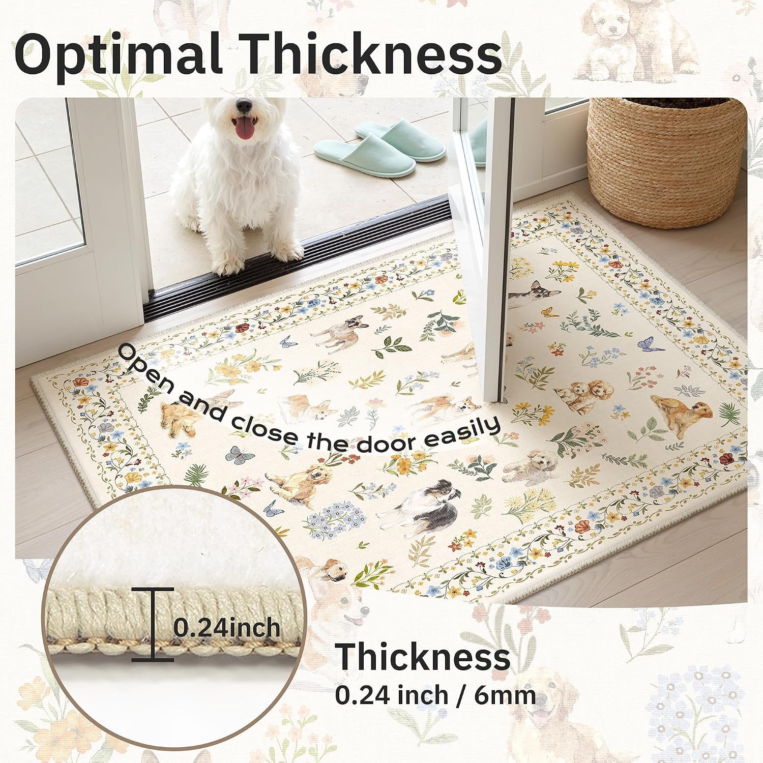 Thumbnail 4 de Soalmost 2' x 3' Beige Dog Rug, Washable Low-Pile Floral Area Rug