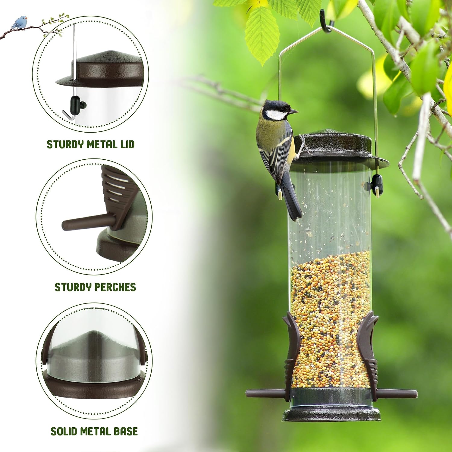 Thumbnail 2 de Hanging Bird Feeders: Copper Finish Metal Seed Feeder, 2-Port, Weatherproof and Heavy-Duty (2 Packs) for Garden
