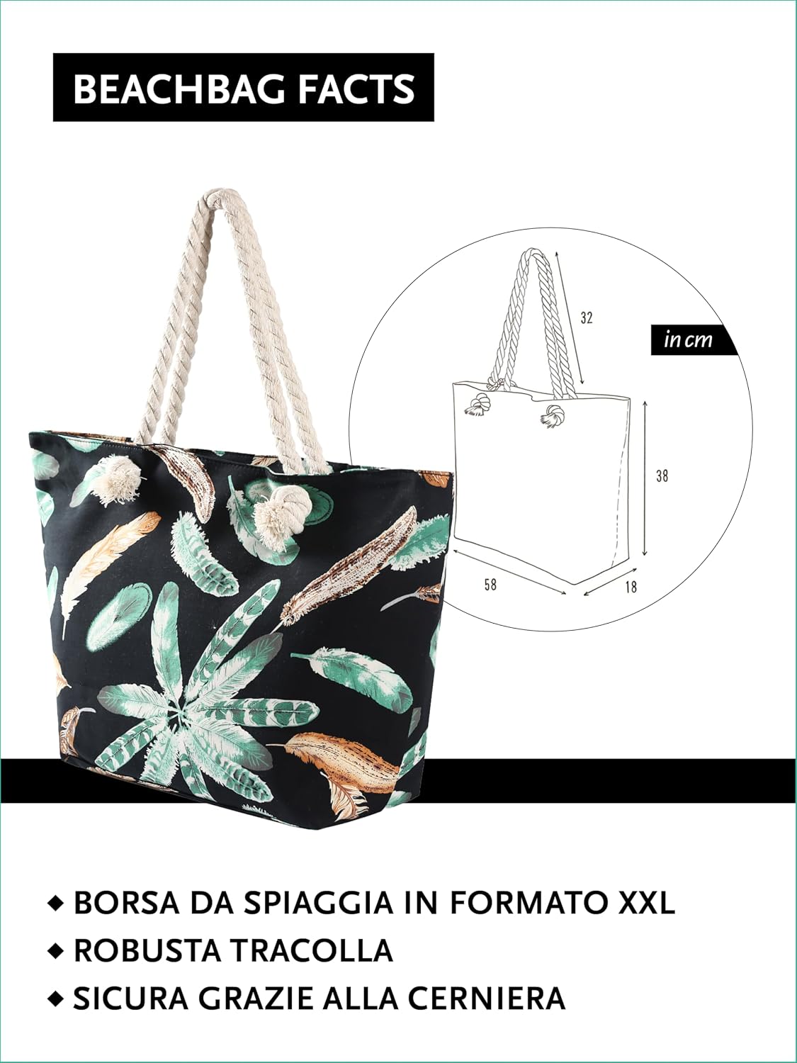 Thumbnail 1 de DonDon Grande shopper borsa da spiaggia 58 cm