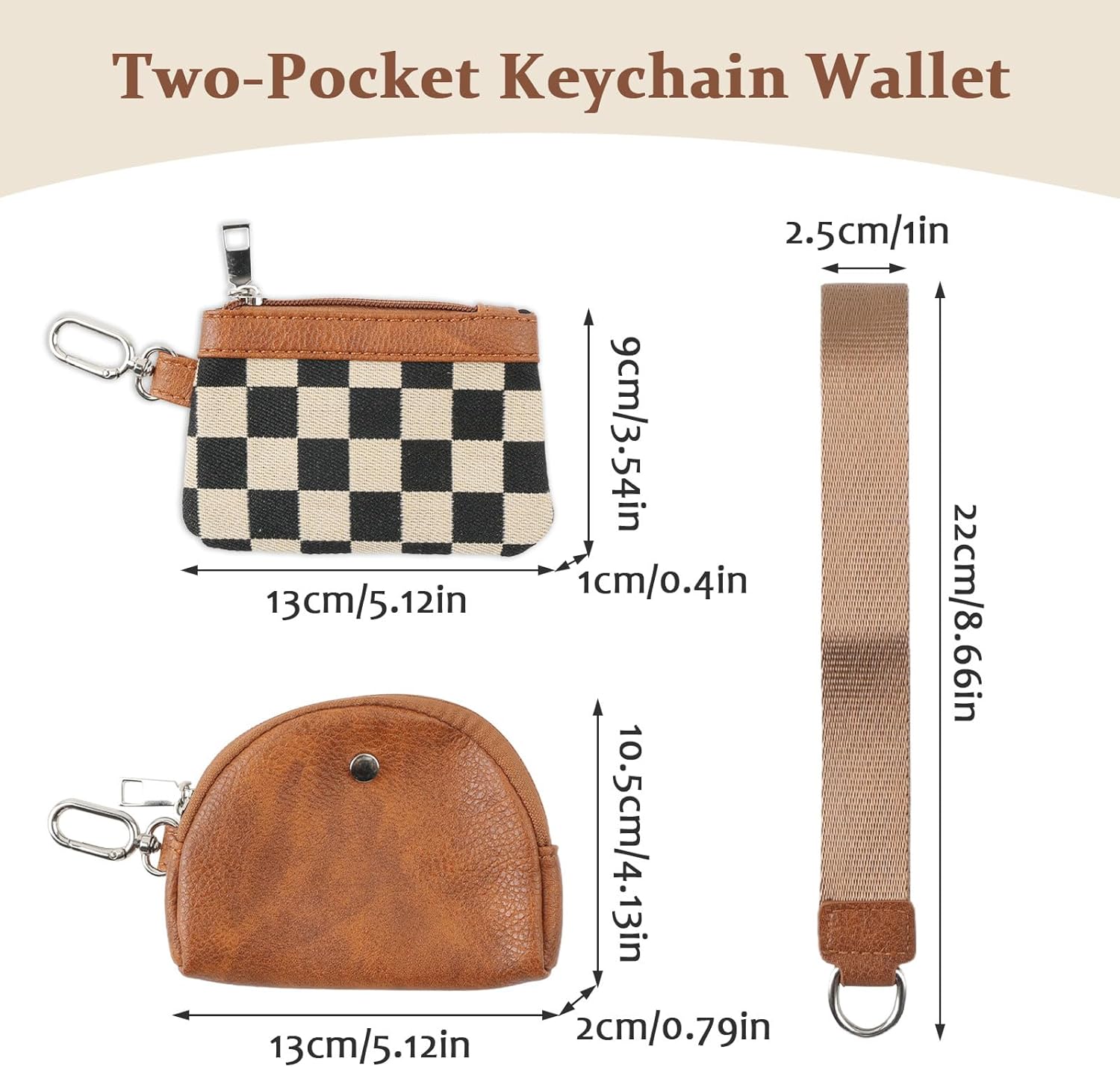 Detalle de Mini Wristlet Geldbörse mit abnehmbarem Armband (Canvas) – braun/beige Hahnentritt, für Damen & Herren