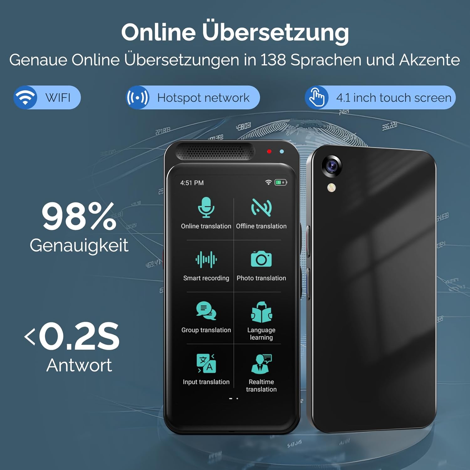 Detalle de MoStrive Z6S Sprachübersetzer: Offline & Online-Übersetzung, Foto-Übersetzung und 150 Sprachen