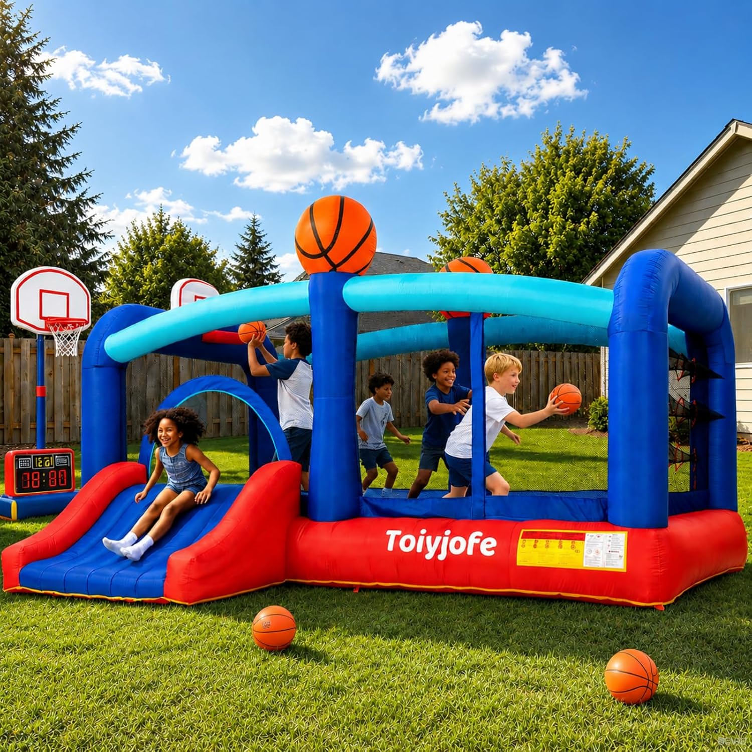 Detalle de Extra Large Basketball Bounce House for Big Kids: 16FT Inflatable with Slide & Dual Hoops
