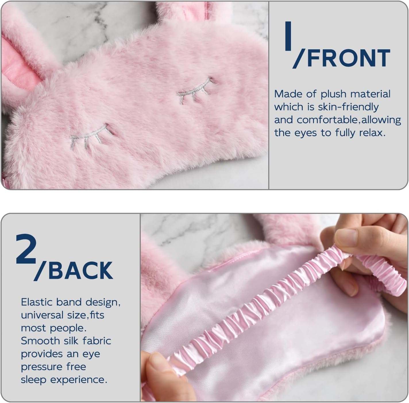 Detalle 2 de VerteLife Sleep Mask Cute Bunny Eye Mask – 3D Cartoon Bunny Ears, Pink