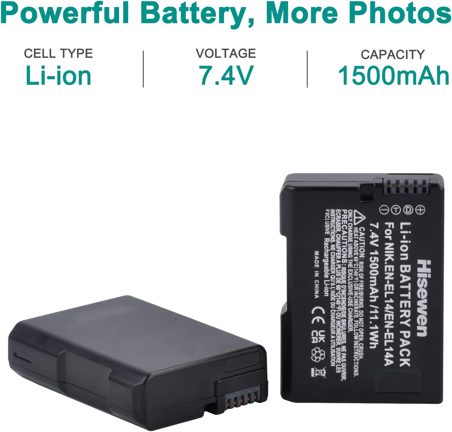 Detalle de Hisewen EN-EL14 ENEL14a Battery 2 Pack with Dual Charger for Nikon DSLRs