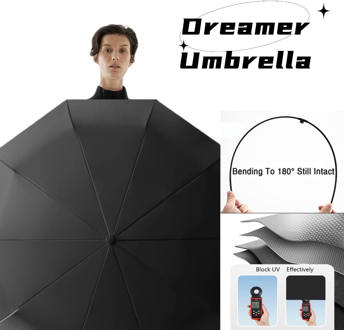 Thumbnail 5 de Luxurious Travel Folding Umbrella with Crook Real Wood J-Handle