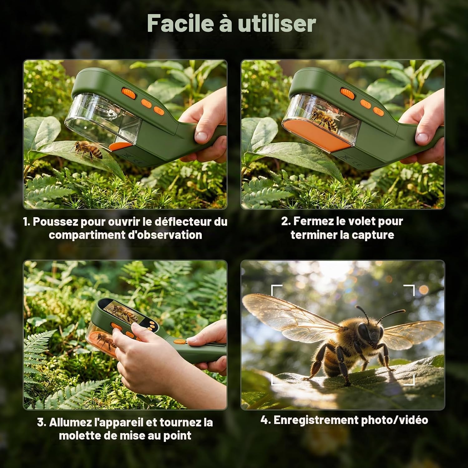 Thumbnail 2 de ASPOVEN Insectenvanger met digitale microscoop, 500x en 2,4-inch IPS-scherm