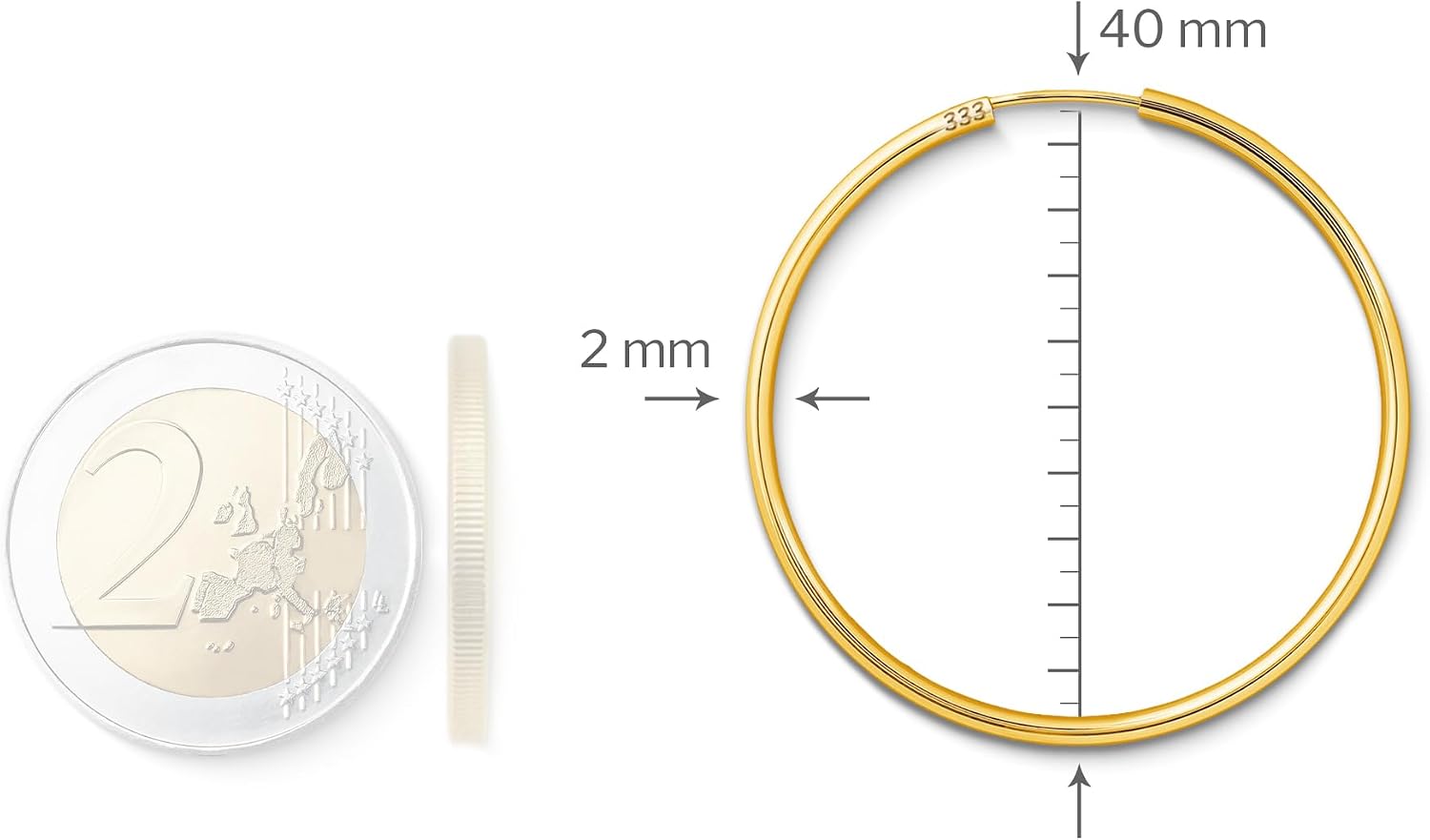 Detalle de EDELIND Boucles d'Oreilles Créoles Or Jaune 40 mm — Or jaune 333/375/585/750, Ø 40 mm