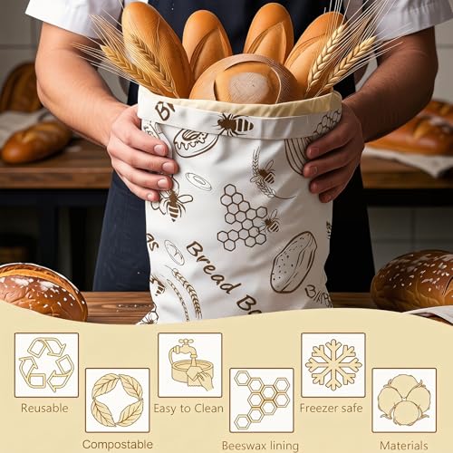 Detalle de Bienenwachs Brotbeutel, 2 Stück – Wiederverwendbare Leinenbeutel 43×33 cm von AirBanish
