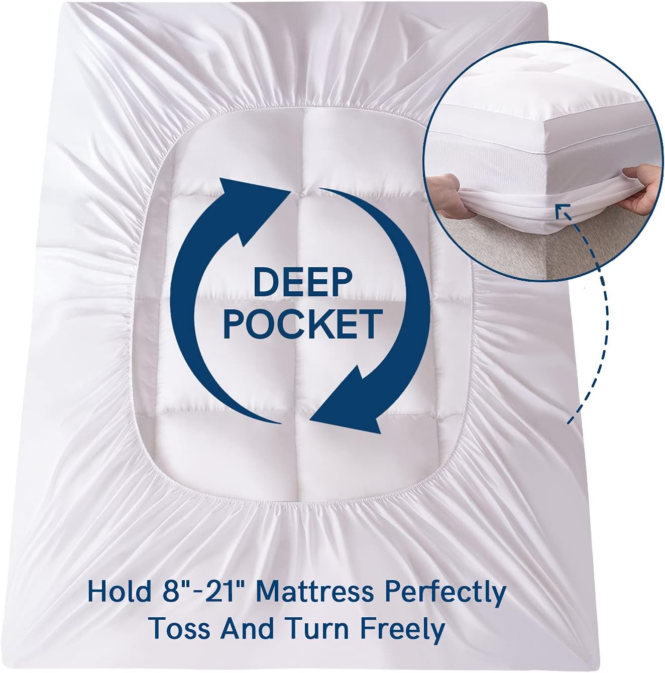 Detalle de ELEMUSE DLMT Cal King Mattress Topper, Plush Quilted Pillow Top with Deep Pocket