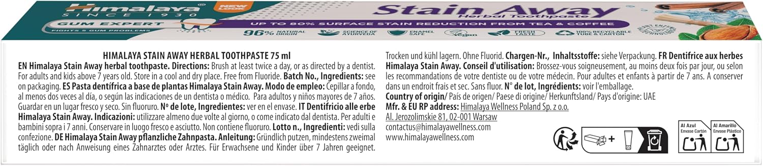 Detalle de Himalaya Herbals Enamel Friendly Stain Away (1 Pack): denti più chiari in modo naturale