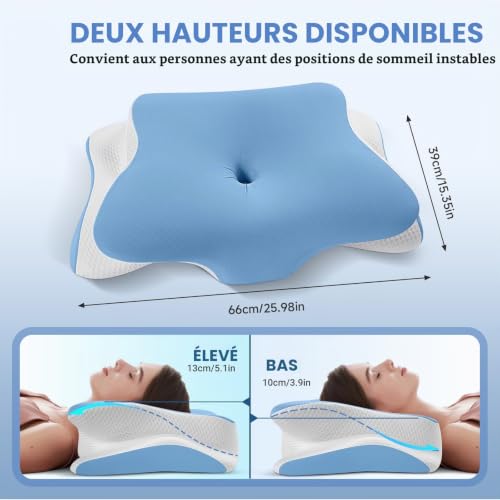 Detalle de A-Pce Oreiller Ergonomique Cervical en Mousse à Mémoire de Forme – Bleu