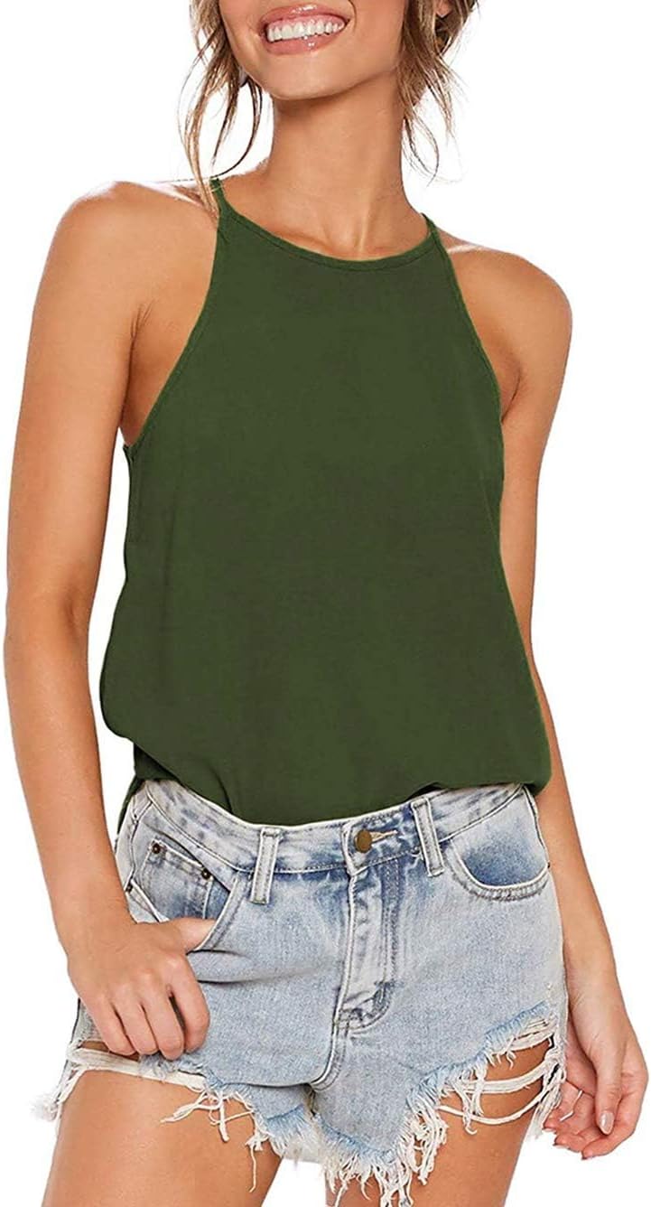 Detalle de iChunhua Women Halter Neck Cotton Vest Top – lightweight Summer Tank (S-XL)