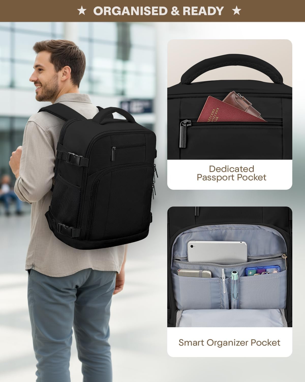 Thumbnail 3 de ZHXX Ryanair Handgepäck 40x30x20 cm – kompakter Kabinenrucksack mit 14 Zoll Laptopfach und Diebstahlsicherung