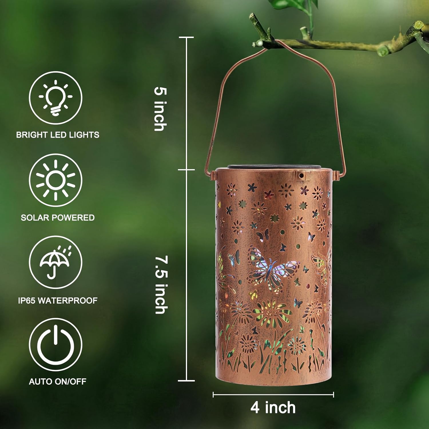 Detalle de Colorful Butterfly Solar Lanterns – IP65 Outdoor Waterproof Hanging Solar Lights for Garden, Patio & Porch