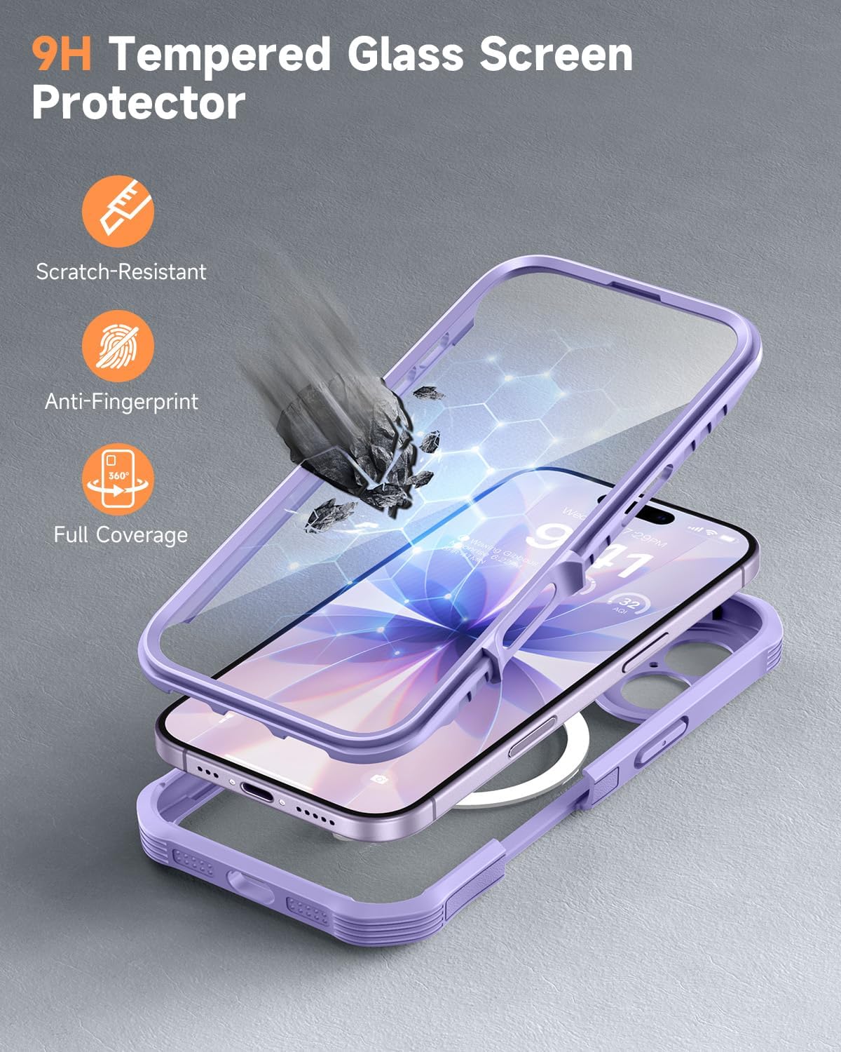 Detalle de seacosmo Magnetic Case for iPhone 17 (6.3-Inch) with Built-in 9H Tempered Glass Screen Protector and Camera Protection