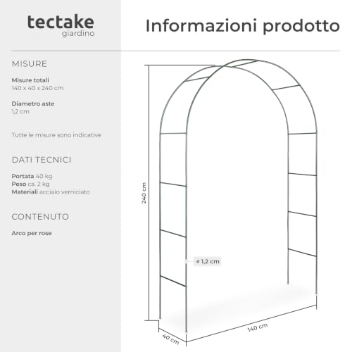 Detalle de TecTake Arco giardino in ferro per rampicanti - supporto robusto per rose e altri rampicanti
