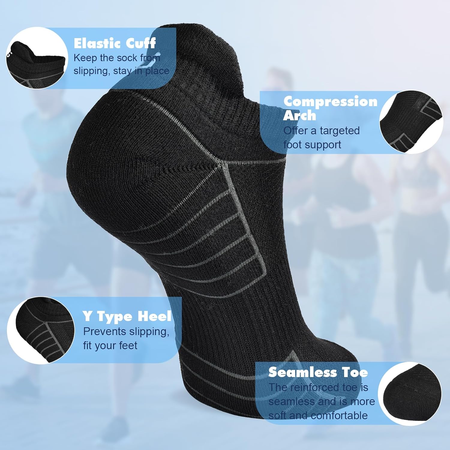 Thumbnail 4 de Cevapro 6 Paar Sneaker Socken (Unisex) – atmungsaktive Baumwoll-Sportssocken 35–50, schwarz/weiß