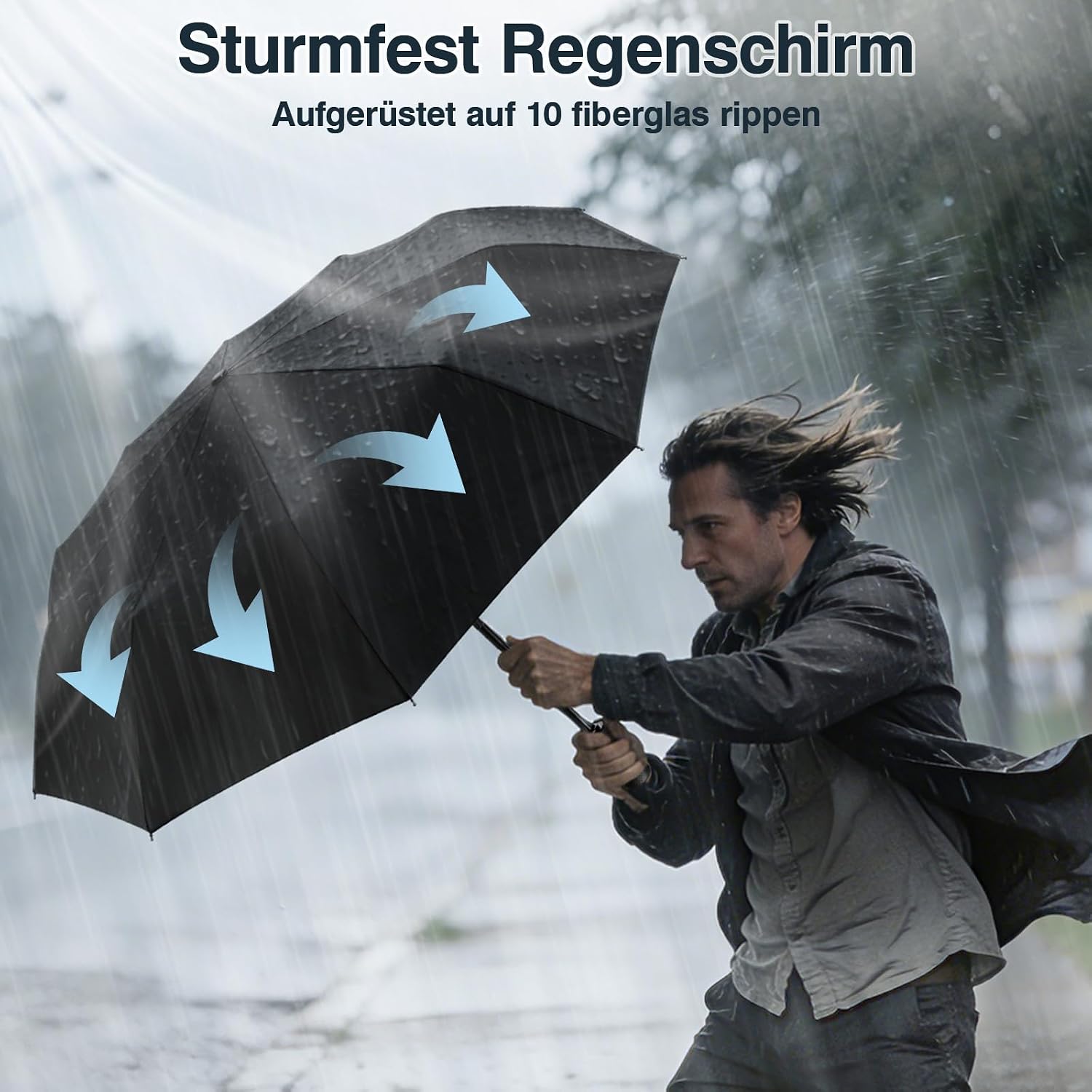 Detalle de ZOMAKE Sturmfester Regenschirm (Taschenschirm) mit Auf-Zu-Automatik, leicht & kompakt – für Damen und Herren