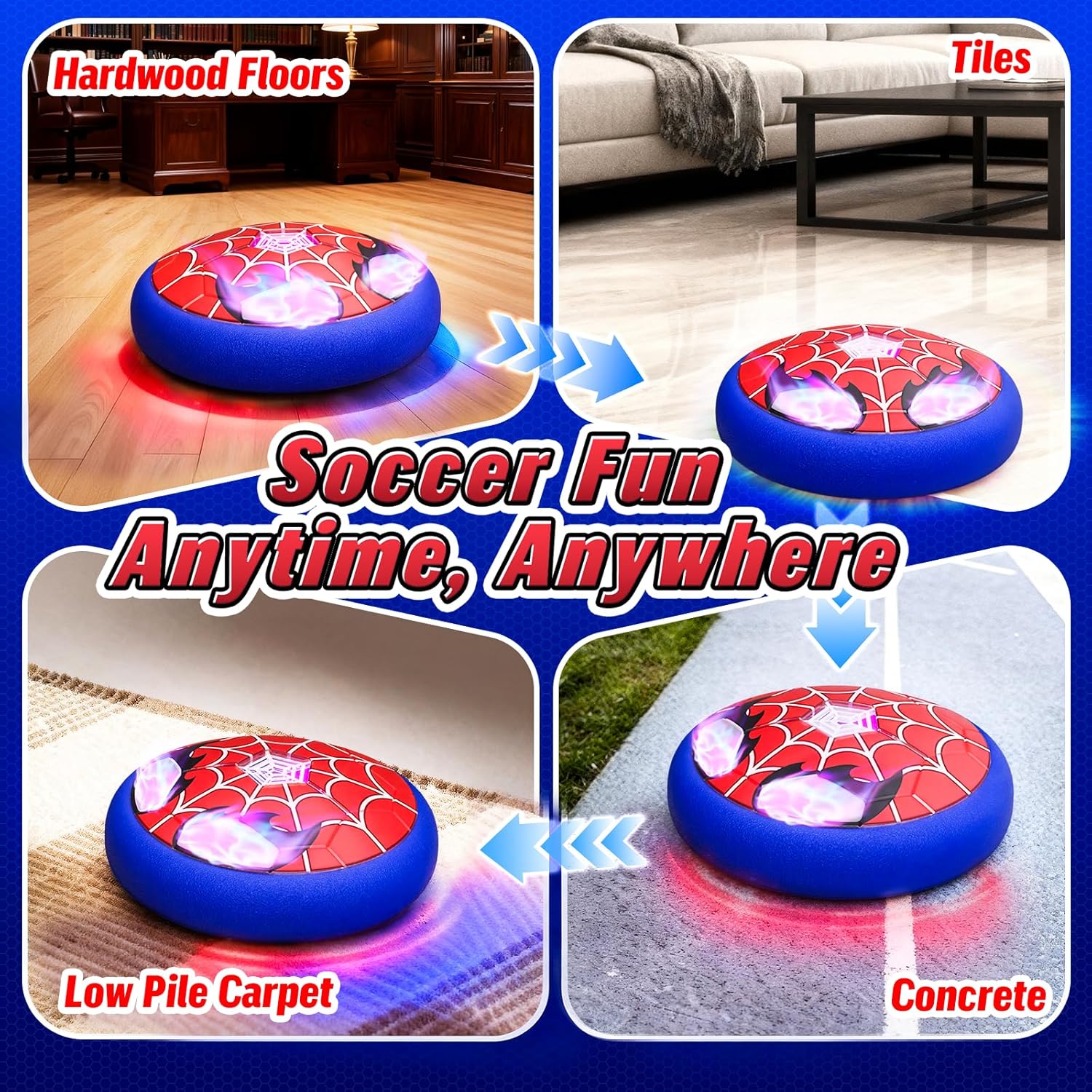 Thumbnail 4 de Light Up Hover Soccer Ball for Kids with Glowing Web Design & LED Eyes