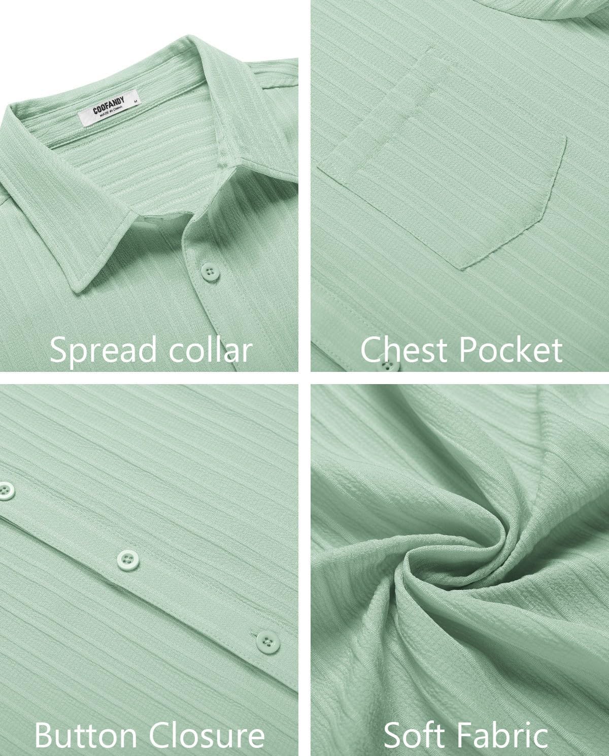 Detalle 2 de COOFANDY Men's Casual Short Sleeve Button-Down Shirt with Textured Fabric
