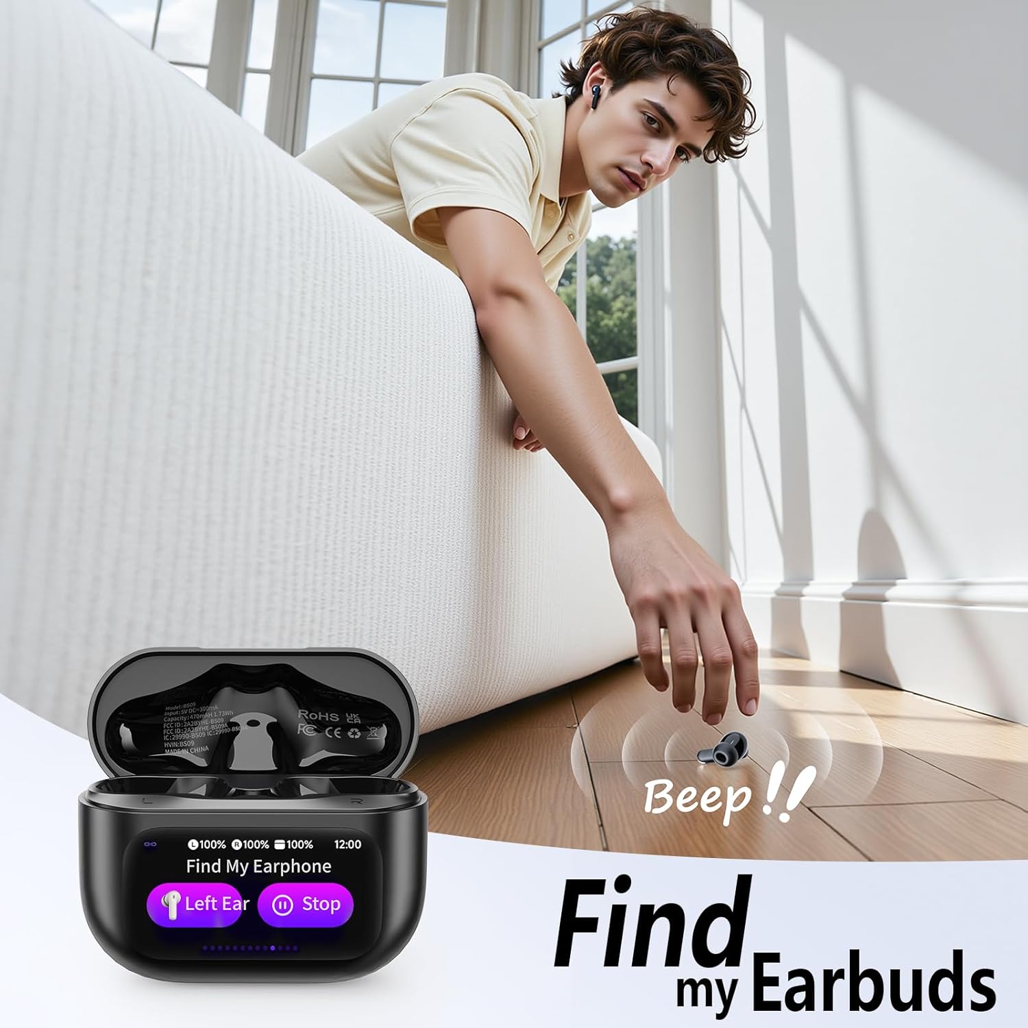 Detalle 2 de 2026 Wireless Earbuds with ANC, Transparency Mode and Touchscreen Charging Case