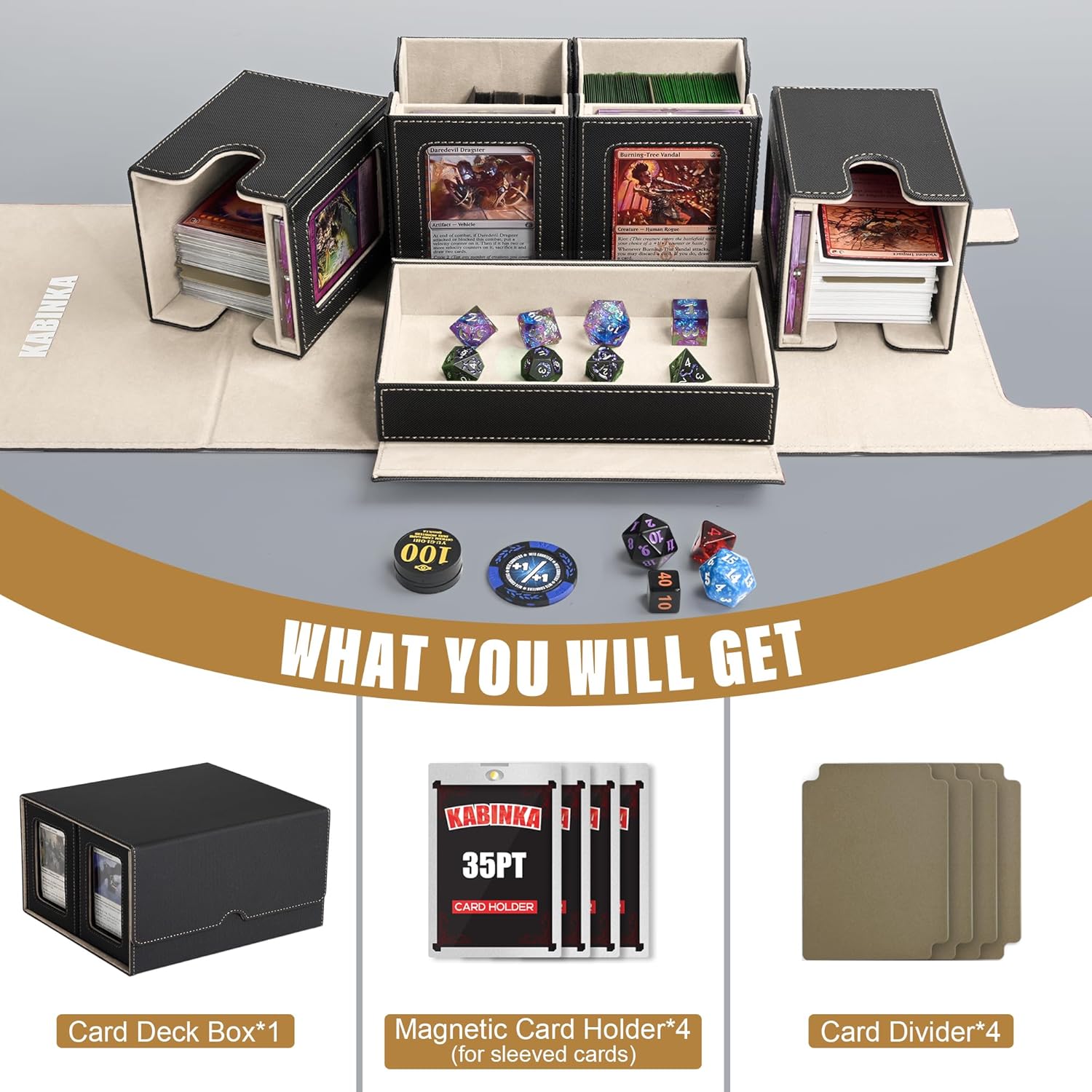 Thumbnail 4 de Kabinka 5-in-1 Commander Deck Box: Holds 400+ Double-Sleeved Cards with Dice Tray (Black/Gold)