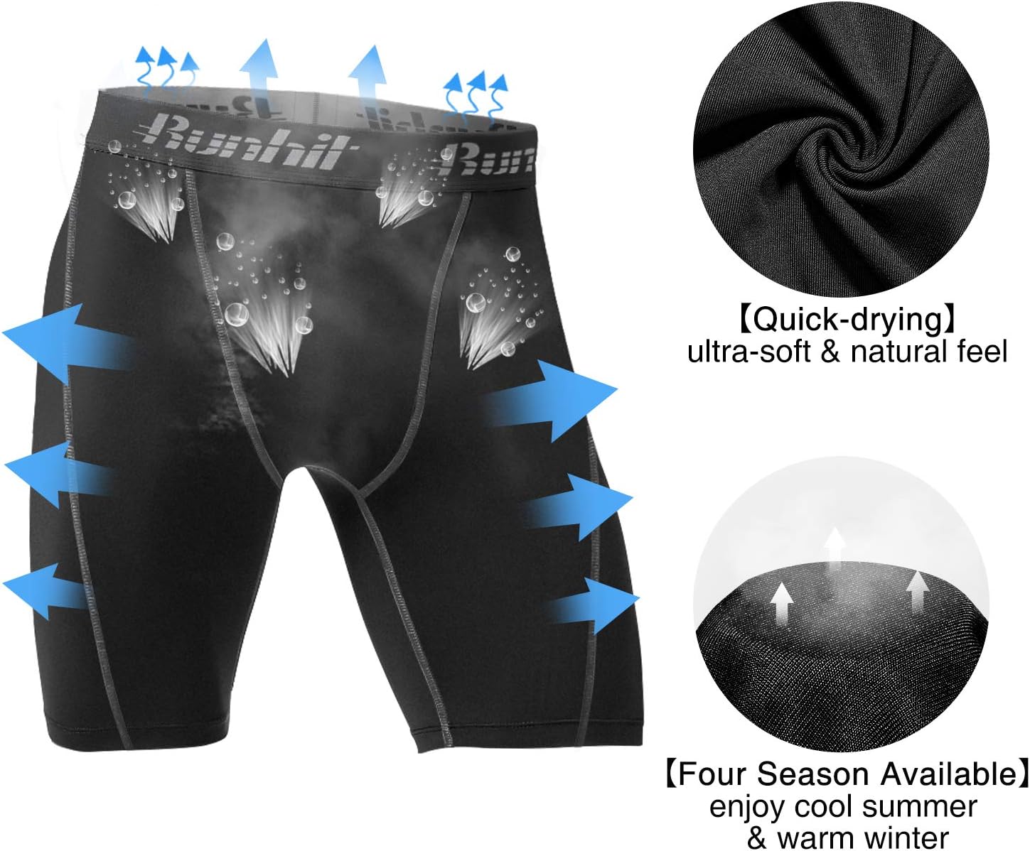 Detalle de Runhit 3er Pack Herren-Kompressionsshorts – Base Layer für Sport, Lauf, Rad & Training