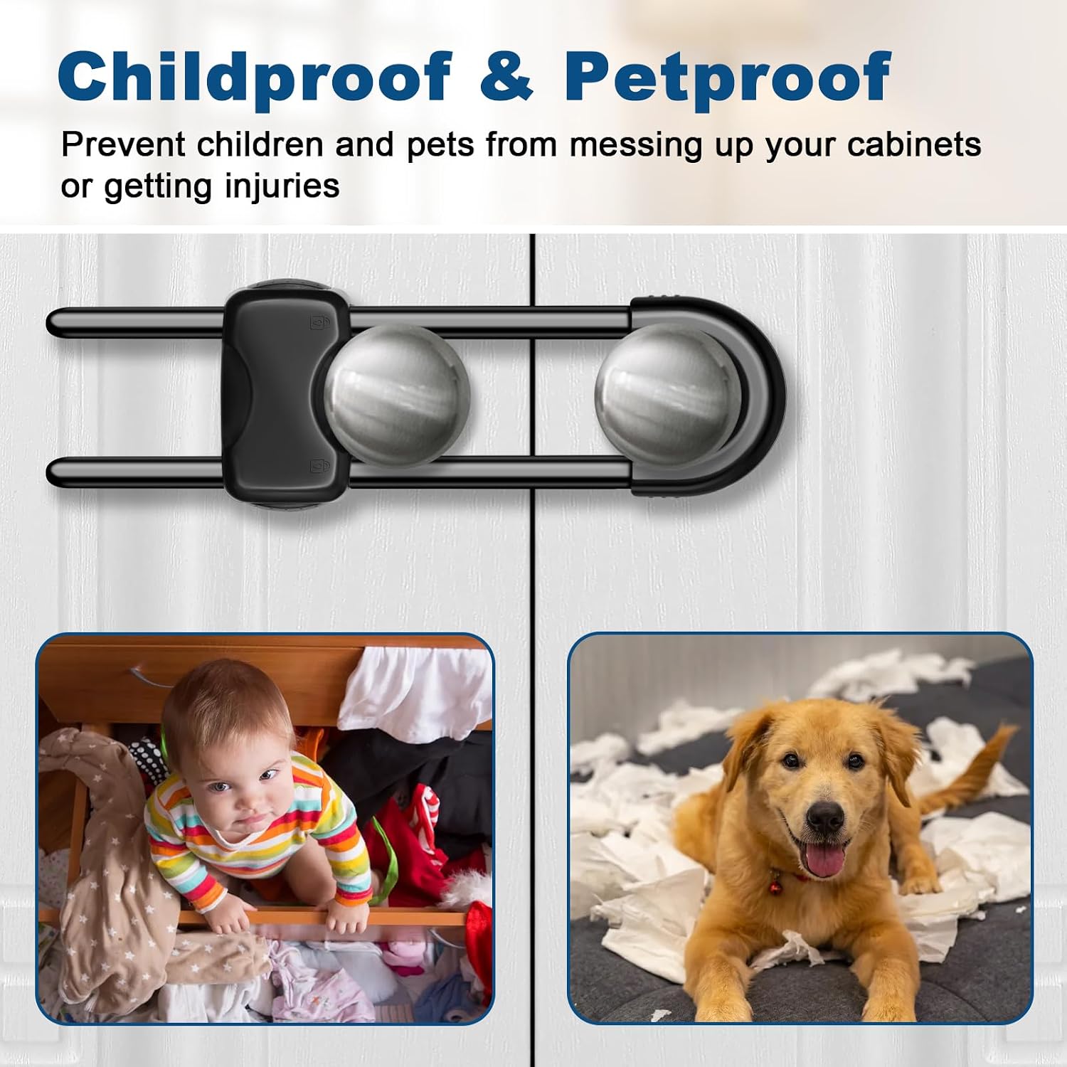 Detalle 1 de LLOOC Cabinet Locks 4-Pack, Adjustable U-Shaped Sliding Child Safety Locks