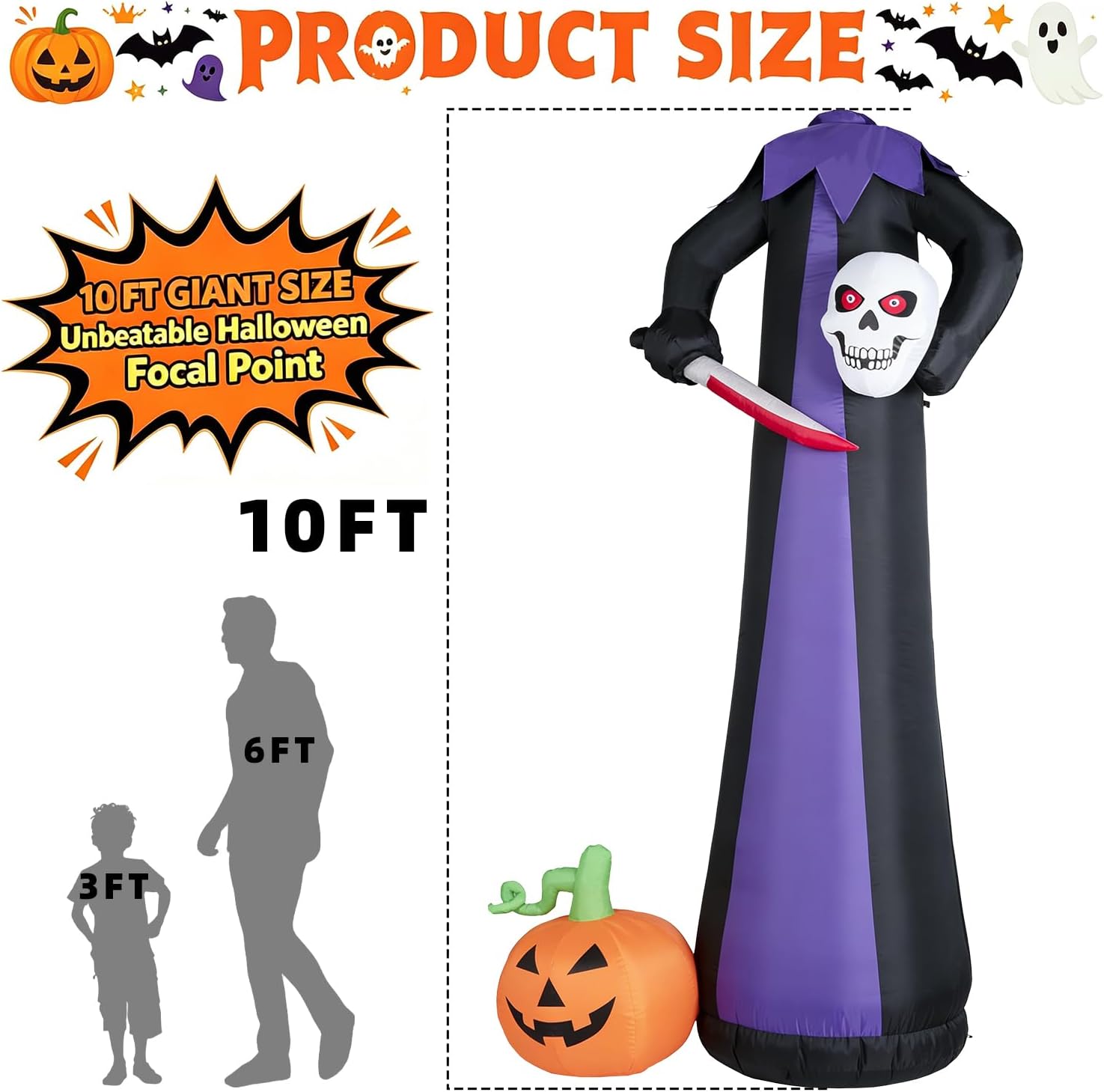 Detalle de AURORAKI WK-089 10-Foot Headless Skeleton Halloween Inflatable with LED Lights