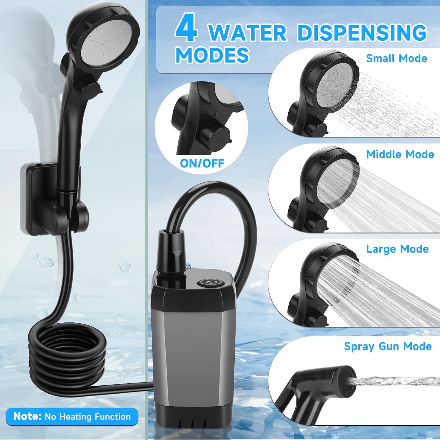 Detalle de vignuto GB15 Portable Camping Shower with Rechargeable Pump and LED Display
