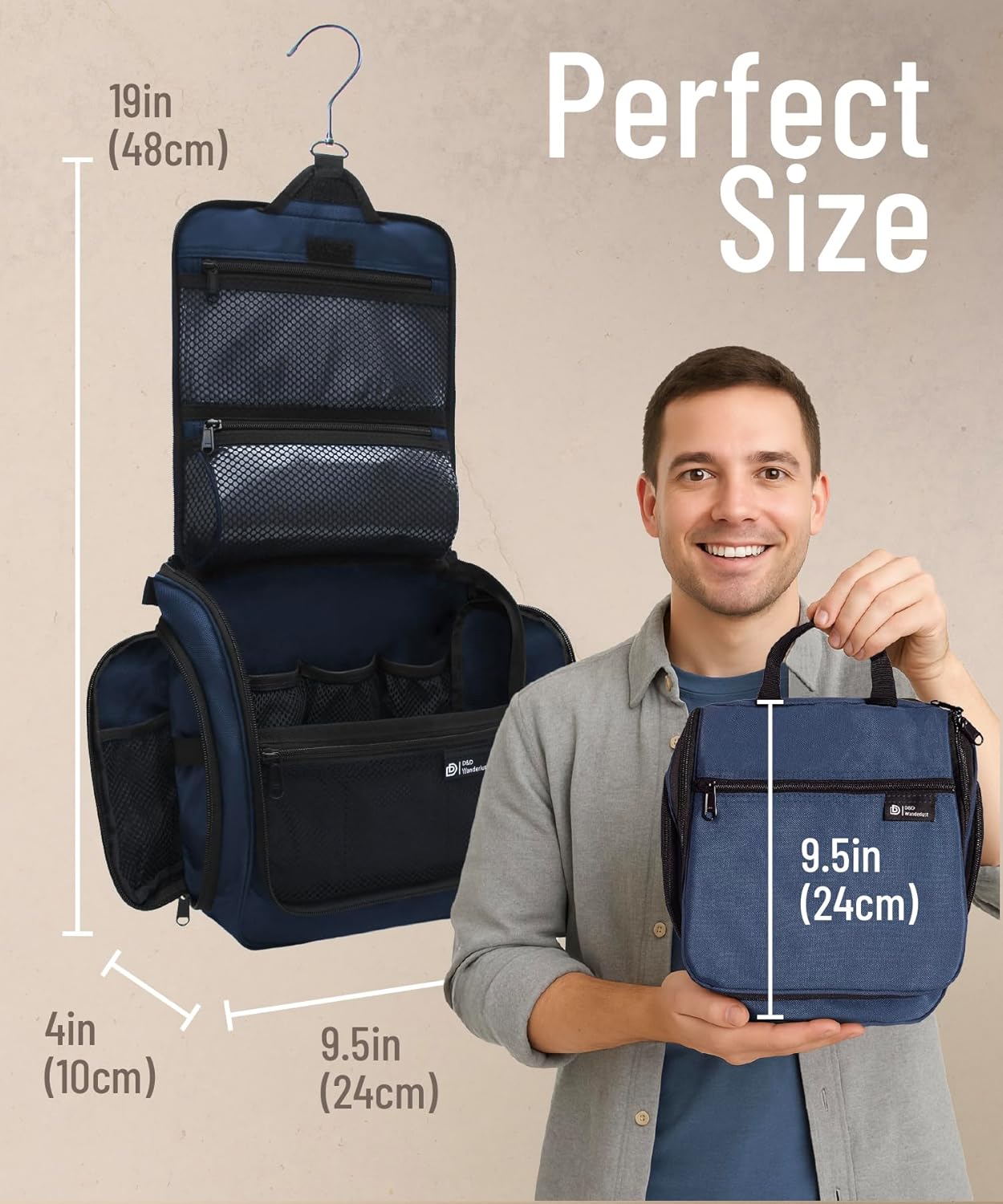 Thumbnail 2 de D&D Hanging Travel Toiletry Bag for Men and Women – Large Organiser Kit with 10 Compartments, YKK Zippers & Water-Resistant Fabric
